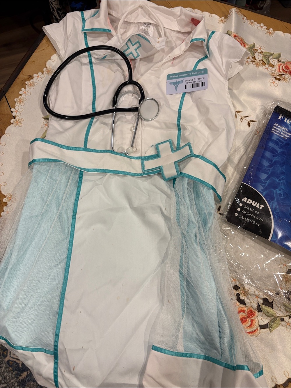 Women’s Nurse Costume Dress - White & Light Blue